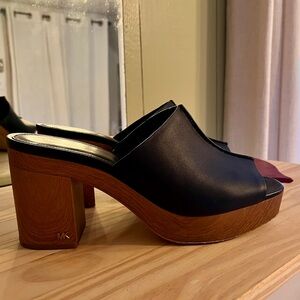 Michael Kors Black and Brown Mules with Wooden Platform